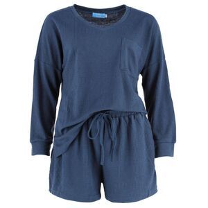 CTM Women's Waffle Knit V Neck Pajama Set